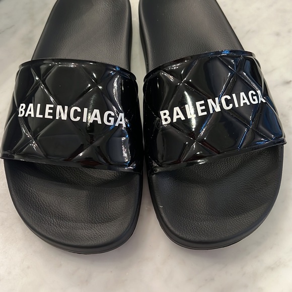 🔥 BALENCIAGA pool slides sandals quilted black logo FR40 US 9/9.5 - Picture 3 of 10